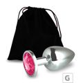Plug de Metal G Cromado Com Strass 8cm SI (5847) - Pedra Pink
