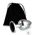 Plug de Metal G Cromado Com Strass 8cm SI (5847) - Pedra Preta