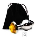 Plug de Metal G Com Pedra Formato de Coração VP (PL009G) - Pedra Dourada