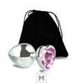 Plug de Metal M Pedra Formato de Coração VP (PL009M) - Pedra Rosa