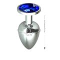 Plug de Metal G Cromado Com Strass 8cm SI (5847) - Pedra Azul