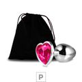 Plug de Metal P Com Pedra Formato de Coração 6cm SI (5848) - Pedra Pink