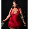 Camisola em Cetim e Renda Plus Size (GV681) - Vermelho