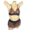 Conjunto Coração Com Sainha (ID1118)- - Preto c/ Vermelho