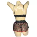 Conjunto Coração Com Sainha (ID1118)- - Preto c/ Vermelho