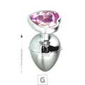 Plug de Metal G Com Pedra Formato de Coração 8cm SI (5850). - Pedra Rosa