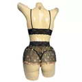 Conjunto Coração Com Sainha (ID1118)- - Preto c/ Bege