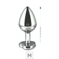Plug de Metal M Com Pedra Formato de Coração 7cm (5849) - Pedra Preta