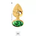 Plug de Metal M Dourado Com Strass SI (7053). - Pedra Verde