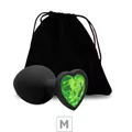 Plug De Silicone M Preto Pedra Formato de Coração - (SX294) - Pedra Verde