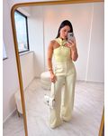 Calça alfaiataria pantalona Poliana Amarelo Manteiga