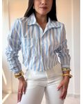 Camisa Cropped Ester Azul Listras