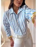 Camisa Cropped Ester Azul Listras