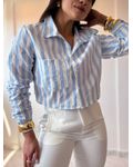 Camisa Cropped Ester Azul Listras