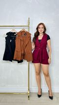 Conjunto Alfaiataria de Colete Com Shorts Marsala