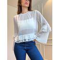 Blusa Ester manga longa com babado e transparência - Branca