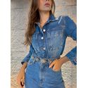Jaqueta Jeans Andreia barra desfiada - lavagem media 