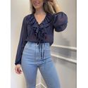 Blusa Clarisse manga longa com bab e amarração transparência - Azul 