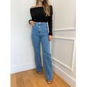 Calça Vih Wide Leg cintura super alta - Jeans médio 