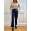 Calça Isabella Jeans reta cintura alta - preta