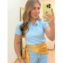Blusa Polo Canelada Azul