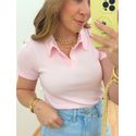 Blusa Polo Canelada Rosa