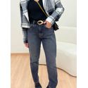 Calça Reta Com Aplicação Jeans Preto