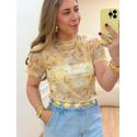 Blusa Tule Floral Amarela