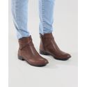 Bota Feminina em Couro Cano Curto Tiras - Café