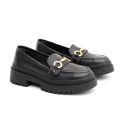 Mocassim Feminino em Couro Preto Com Fivela 1