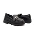 Mocassim Feminino em Couro Preto Com Fivela 5
