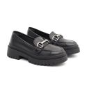 Mocassim Feminino em Couro Preto Com Fivela 7