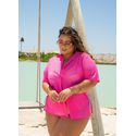 Camisa Plus Size Alongada Rosa Chiclets