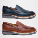 Kit 2 Mocassim Masculino Oxford Couro Soft - Avelã + Azul