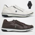 2 Tenis Masculino Casual Ajuste Elástico Leve e Confort + Relógio Digital - Gelo + Café