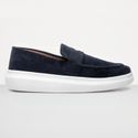 Mocassim Masculino Sola Alta Loafer Derby em Camurça - Azul