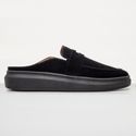 Mule Masculino Sola Alta Loafer Derby em Camurça - Preto/Preto