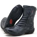 Bota motociclista cano médio semi-impermeável com refletivos nas cores cinza camuflado e preto 309