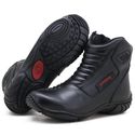 Bota motociclista em couro legítimo AS-SPIRIT semi-impermeável respirável na cor preta 410