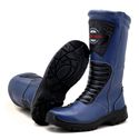 Bota motociclista cano alto resistente a água contra chuva em couro legítimo na cor azul 430