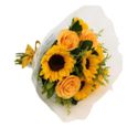 Buque com 3 girassol e 5 rosas amarelas