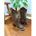 BOTA TEXANA EM COURO NOBUCK CHOCOLATE BORDADO CRUZ BRANCA E BEGE