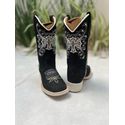 BOTA TEXANA EM COURO NOBUCK PRETO BORDADO CRUZ BRANCO E BEGE CANO TRADICIONAL SOLADO BRANCO