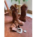 COMBO BOTA TEXANA + CINTO COURO MUSTANG BORDADO TRIBAL COM TRICE