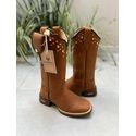 Bota Texana Em Couro HORSE HAVANA Solado Marrom Basica Com Metais + BAINHA + CANIVETE