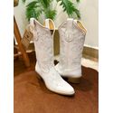 BOTA TEXANA EM COURO E BORDADO BRANCO BICO FINO MADEIRA