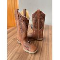 BOTA TEXANA EM COURO BORDADO TRIBAL SOLADO DE MADEIRA