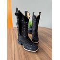 KIT BOTA TEXANA EM COURO NOBUCK PRETO BORDADO RAMOS ALL BLACK + METAIS + BAINHA + FACA