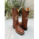 BOTA TEXANA EM COURO MUSTANG BORDADO CAVALO + NOSSA SENHORA + BORBOLETA