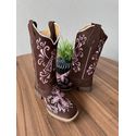 BOTA TEXANA EM COURO NOBUCK CHOCOLATE BORDADO CRUZ E NOSSA SENHORA ROSA